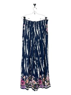 French Laundry 1X Wide Leg Palazzo Pants Boho Stretch Comfort blue floral